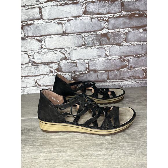 Naot Black Suede Leather Lace Up Open Toe Wedge Sandals Women’s Sz 39EU/8.5M US - Picture 9 of 16